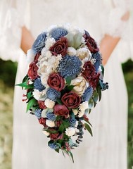 Burgundy Dusty Blue Cascade Bridal Bouquet Sola Wood Cascading Wedding Flowers