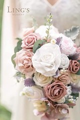 Ling’s Moment 50pcs Dusty Rose Artificial Roses Flowers with Stem for DIY