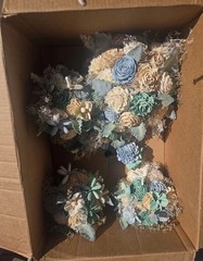 Dusty Blue Sola Wood Cascading Bridal Bouquet, 3 Bridesmaid Bouquets