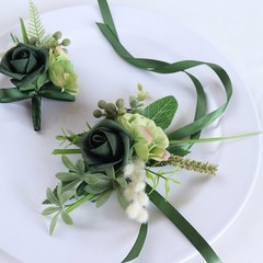 Bridal Flower Set Wrist Corsage and Boutonniere Set for Themed Special Occasion