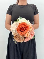 Coral & Peach Rose Bridal Bouquet, Silk Wedding Flowers, Burnt Orange, Wedding