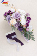 Purple Bridal Bouquet Cascading Lilac Wedding Bouquets for Bride Artificial Flow