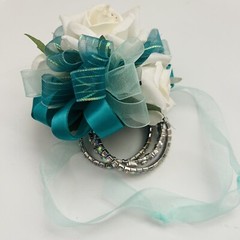 Now & Forever Keepsake Silk Rose Corsage with Crystal Bracelets – Teal