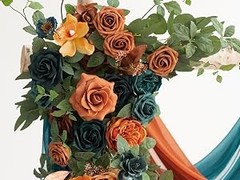 Teal Orange Artificial Wedding Arch Flowers Kit | Pack of 4, 2pcs Hanging Flower