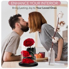 LOVAPPY Eternal Flower in a Glass Dome: Preserved Rose – Large, Red-double