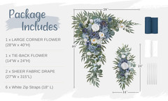 Dusty Blue Wedding Arch Flowers & Sheer Drapes Kit – Pack of 4