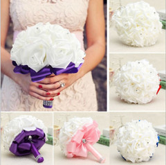 Crystal Roses Bridesmaid Wedding Bouquet Bridal Artificial Silk Flowers US Stock