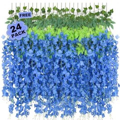 25 Pcs Artificial Wisteria Hanging Flowers 3.6ft Fake Hanging Royal Blue