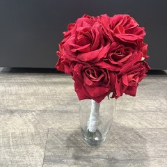 Red Rose Bridal Bouquet with Flower Girl bouquet – Both Wrapped in White Ribbon