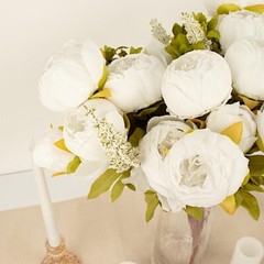 WHITE 2 Bouquets 19″ Silk Peony FLOWERS Artificial Floral Bushes Party Events