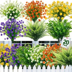 TURNMEON 20 Bundles Artificial Flowers for Outdoors, Spring Grass Camellia Fake