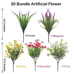 20 Packs Artificial Flowers Outdoor UV Resistant Fake Plants for Garden Patio…