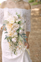 Cascading Bouquets for Bride Beige Rose Artificial Bridal Bouquet for Boho Rusti