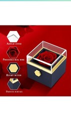 Preserved Real Red Rose Flower with I Love You Silver Necklace Projection Stone