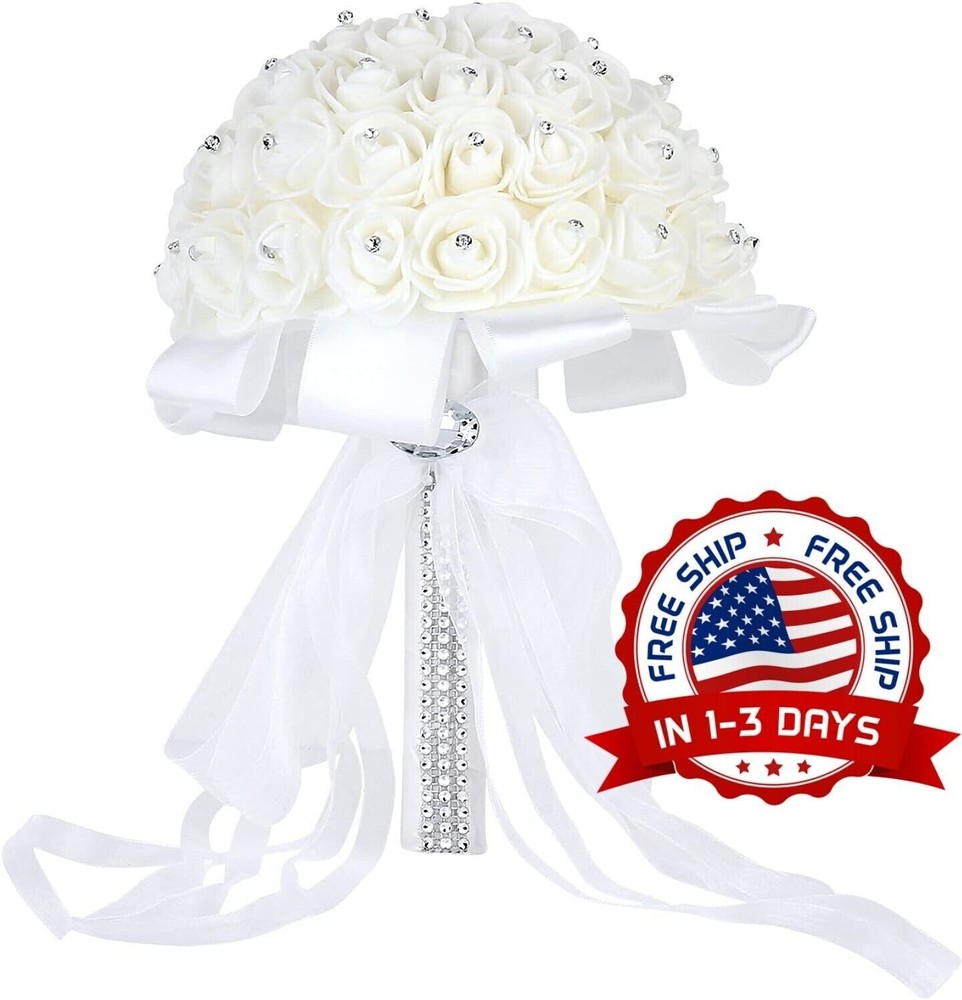 Ramo Grande De Flores De Novia Artificial Con Rosas Dama de Honor Bodas Fiestas
