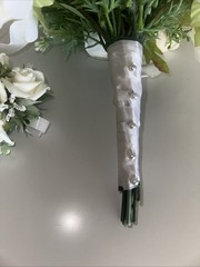 Bridal Bouquet White Roses Peonies Baby Breath + wrist Corsage Baby White Roses