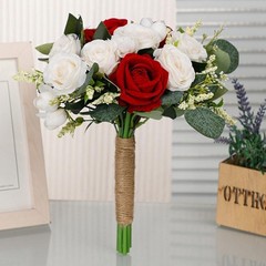 Wedding Rose Bouquet Bridesmaid Flower Bouquets Artificial Flower Red White R…