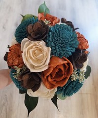 Teal Burnt Orange Bridal Cascade Bouquet Calla Lily Sola Wood Wedding Flowers
