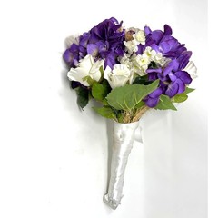 Beautiful Purple Hydrangea & White Roses Floral Wedding Bridal Bouquet 14″