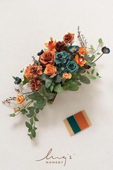 Ling’s Moment Teal Bridal Bouquet Cascading, 11 Inch Orange Wedding Bouquets …