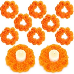 12 Pcs Day of The Dead Candle Rings Wreaths 6 Inch Artificial Orange Floral