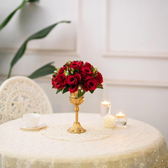 BLOSMON Flower Centerpieces for Tables Wedding: 10 Pcs Crimson Red Artificial Ro