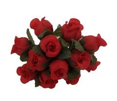 Lot of Red Artificial Rosebuds Roses Flowers on Wire Stem Millinery Crafts VTG