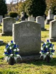2 Sets Artificial Cemetery Flowers for Grave, Outdoor Grave White+dark Blue