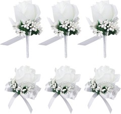 Delicate White Rose Wrist Corsage and Boutonniere Set for Brides and Grooms