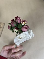 VTG Lot Mini Satin Ribbon Rose Flowers Wire Stem, Brooms Wedding Shower Craft