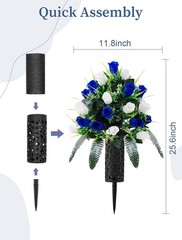 2 Sets Artificial Cemetery Flowers for Grave, Outdoor Grave White+dark Blue