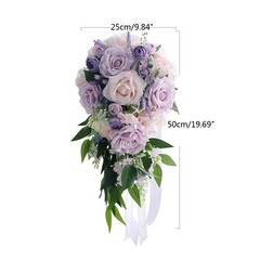 Cascading Wedding Bridal Bouquet Waterfall Artificial Purple Rose Holding Flower