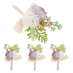 4 Pcs Wedding Boutonniere for Men Artificial Flowers Corsage Bridesmaids