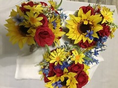 Wedding flowers bridal bouquet decorations 6 Bouquet Sunflower Burgundy and red