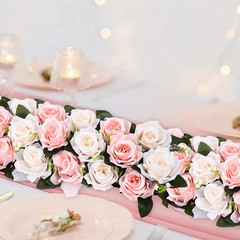 1Pc Elegant Rose Floral Centerpiece for Wedding Table Runner, Artificial Flower