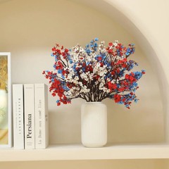 Hananona 10 Pcs 4th of July Flowers Artificial Babys Breath Fake Silk Red White