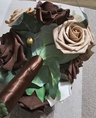 Blush, Brown Ivory Small Bouquet Wrapped With Brown Ribbon