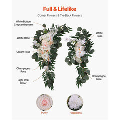 Artificial Wedding Arch Flowers Kit (Pack of 4) with 21 Ft. Draping Fabric, Whit