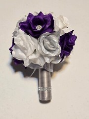 Wedding Bouquet Set Of 18, Bridal Bouquets Corsages Boutonnieres Purple Silver