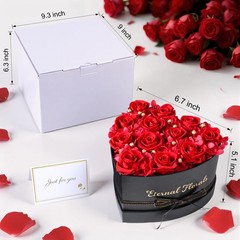 HyeFlora 12 Pcs 12 Preserved Roses + Red Drangea + Golden Ball, Classic
