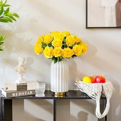Fake Roses Artificial Flowers – Fake Artificial Roses Silk 16 Pcs Yellow