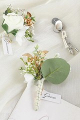 6x Ivory Foam Rose Boutonniere Groom Wedding Boutonnieres for Men Set with Pins