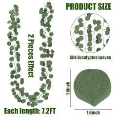 16Pcs Artificial Eucalyptus Garland Greenery Leaves Silk Vines Silver 16pcs
