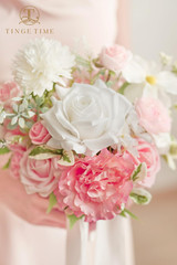 Coralpink Bridesmaid Bouquets Set of 4 – Silk Wedding Flowers Decor