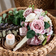 Cascading Bridal Bouquet, Artificial Flowers Rustic Boho Tossing Bouquet