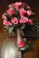 Bling Crystal Wedding Bouquet Matching Bling Boutonere Bling Pink Rose Bouquet