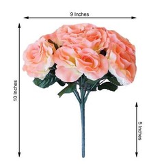 PEACH 12″ tall Velvet Roses ARTIFICIAL FLOWERS Bouquet Wedding Party Decorations