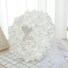 Wedding Bridal Bouquet Artificial Flowers Hand Flower Pearl Bow Flower for Party