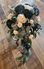 17PC Dusty Blue Navy Bridal Bouquet Bridesmaid Sola Wood Wedding Flower Set
