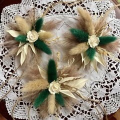 Lot Of 6 Corsages Dried Flowers/paper Flower (main) Handmade Wedding Emerald